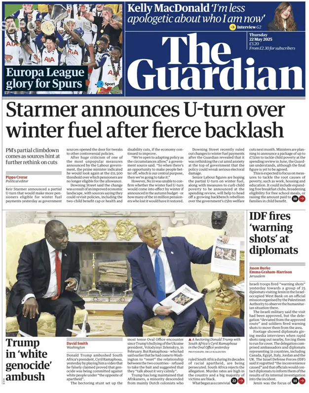 Capa jornal The Guardian 2025-05-22