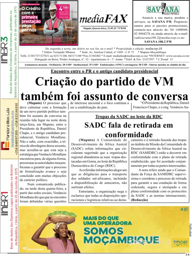 Capa jornal Mediafax 2025-05-22