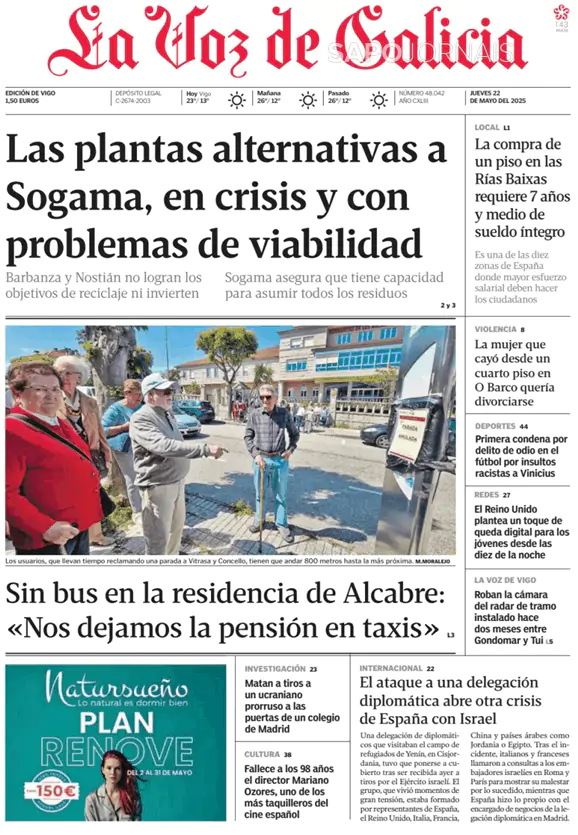 Capa jornal La Voz de Galicia 2025-05-22