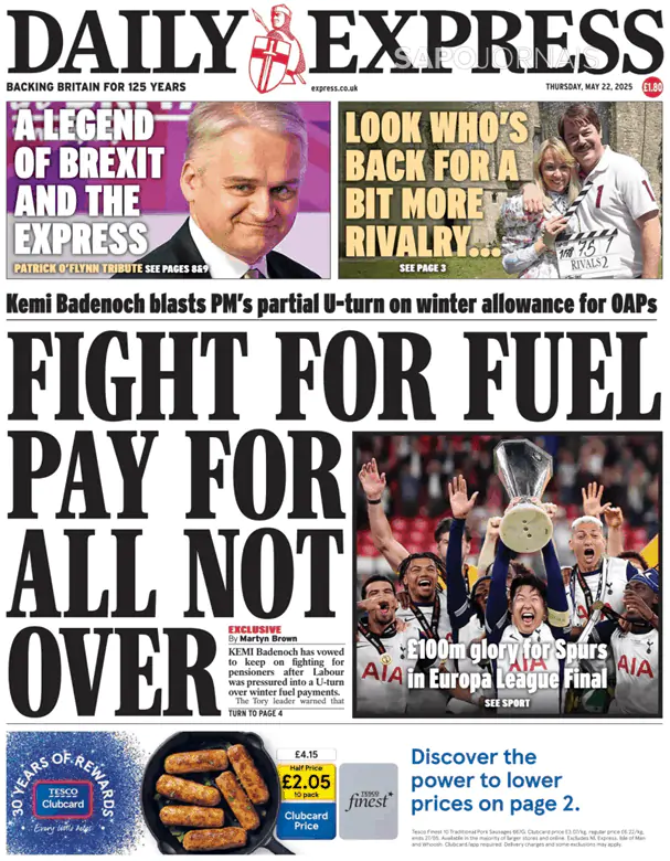 Capa jornal Daily Express 2025-05-22