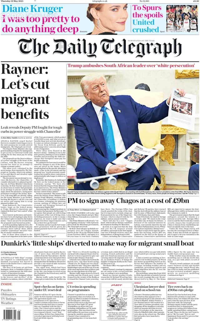 Capa jornal The Daily Telegraph 2025-05-22