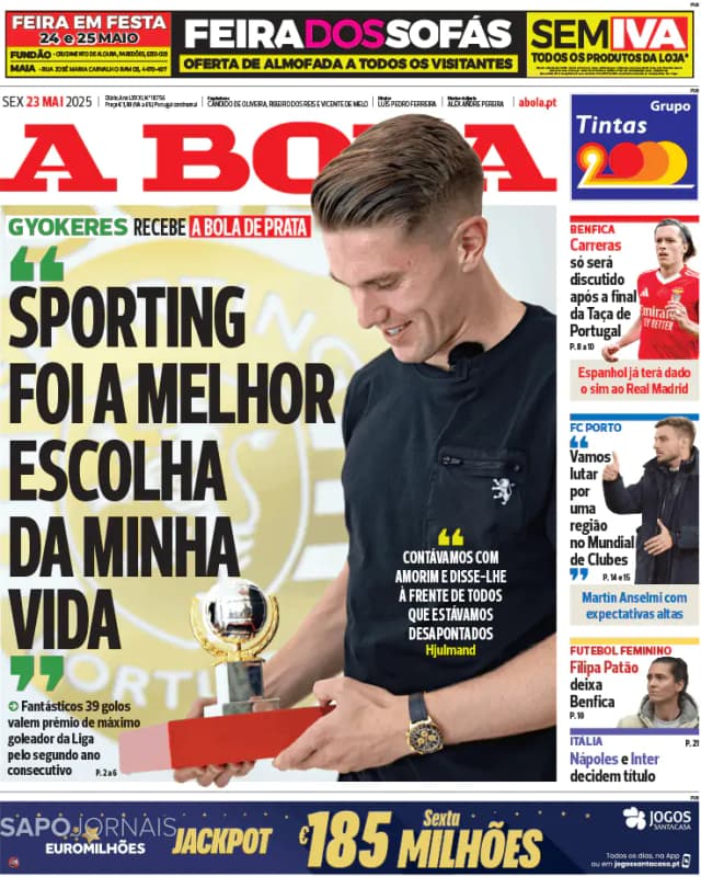 Capa jornal A Bola 2025-05-23