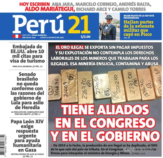 Capa jornal Perú 21 2025-05-22
