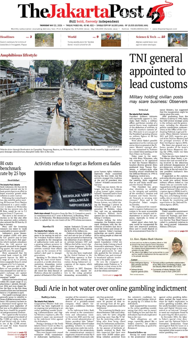 Capa jornal The Jakarta Post 2025-05-22