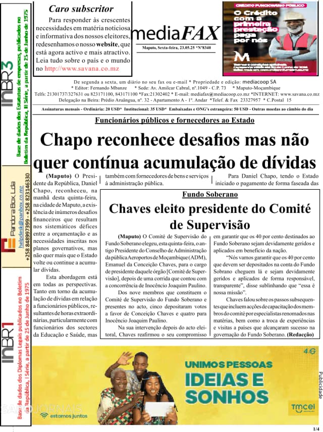 Capa jornal Mediafax 2025-05-23