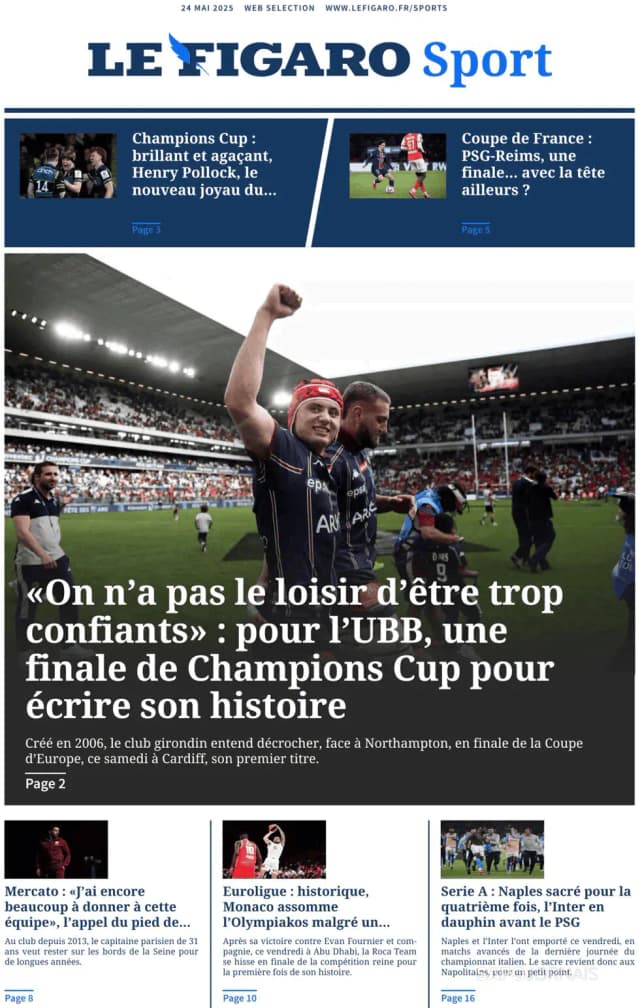 Capa jornal Le Figaro Sport 2025-05-24