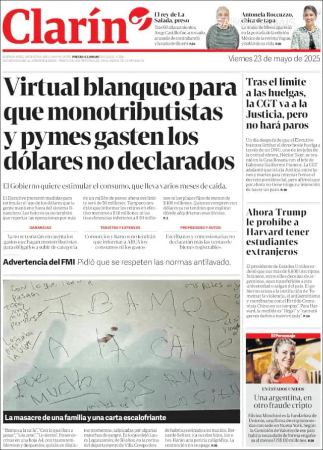 Capa jornal Clarín 2025-05-23