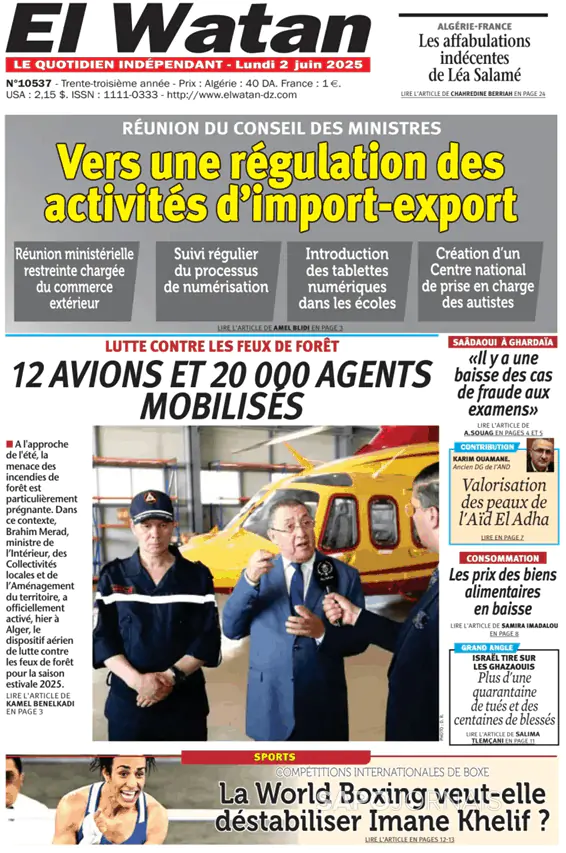 Capa jornal El Watan 2025-06-02