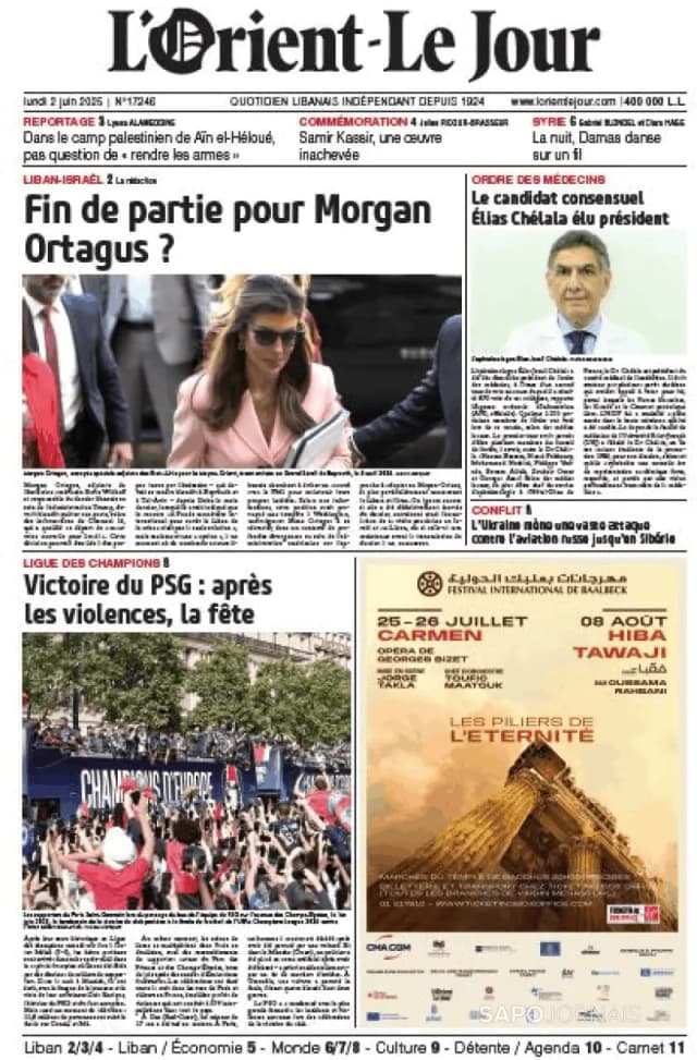 Capa jornal L'orient le jour 2025-06-02