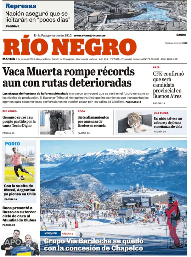 Capa jornal Rio Negro 2025-06-03