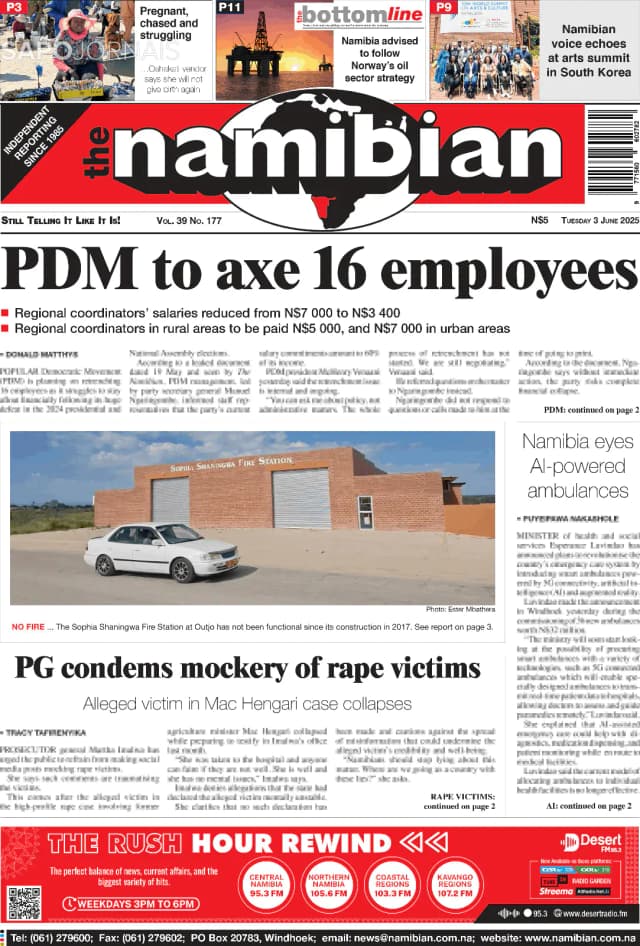 Capa jornal The Namibian 2025-06-03