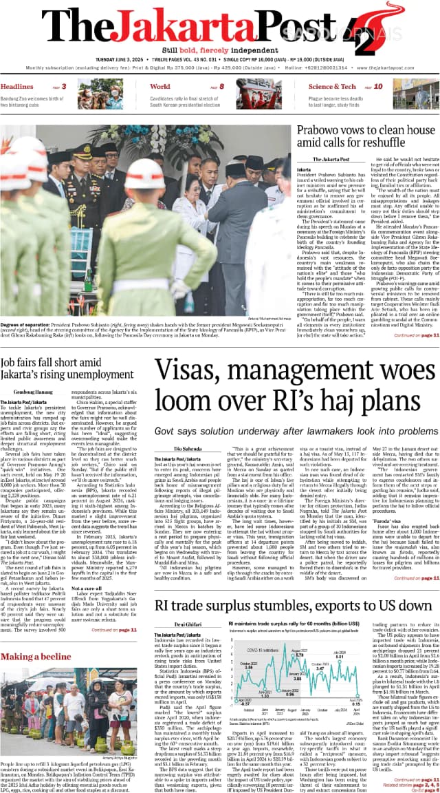 Capa jornal The Jakarta Post 2025-06-03