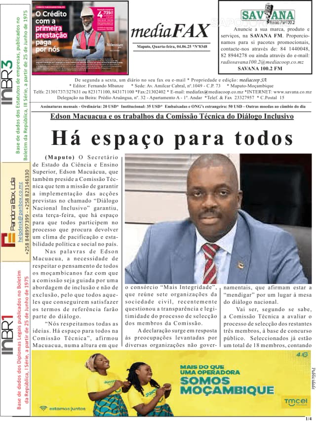 Capa jornal Mediafax 2025-06-04