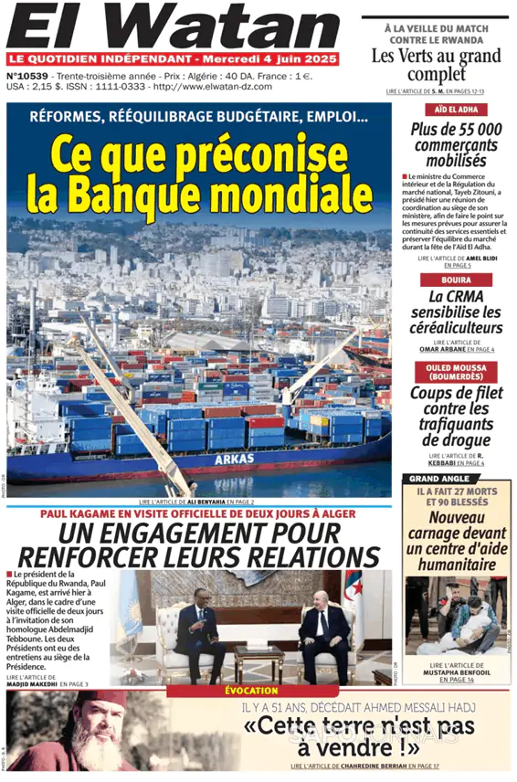 Capa jornal El Watan 2025-06-04