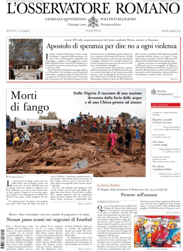 Capa jornal L'Osservatore Romano 2025-06-04