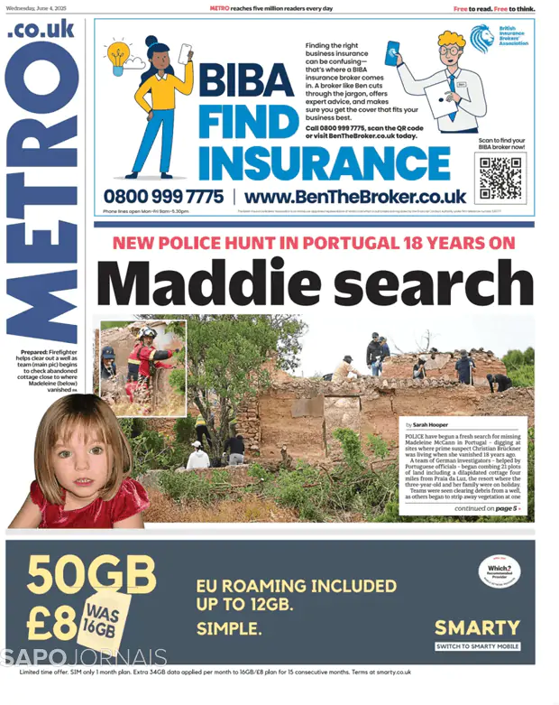 Capa jornal Metro London 2025-06-04