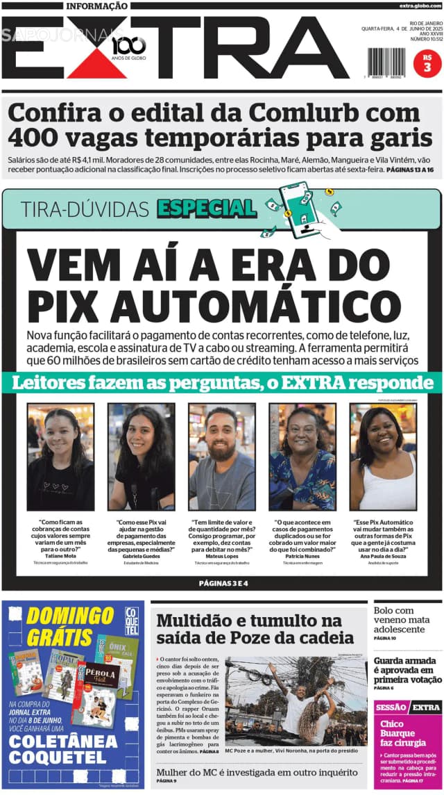 Capa jornal Extra 2025-06-04