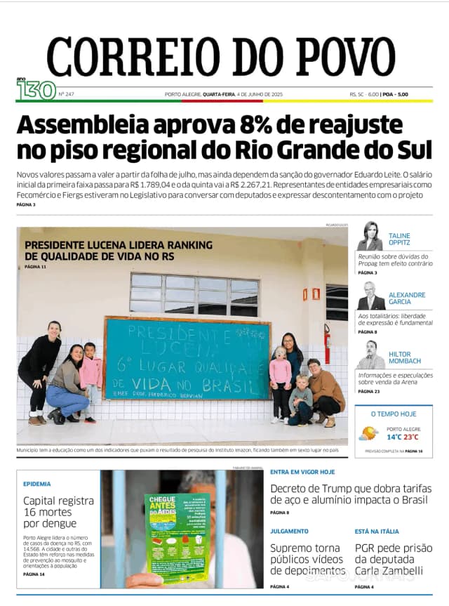 Capa jornal Correio do Povo 2025-06-04