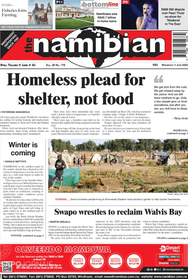 Capa jornal The Namibian 2025-06-04