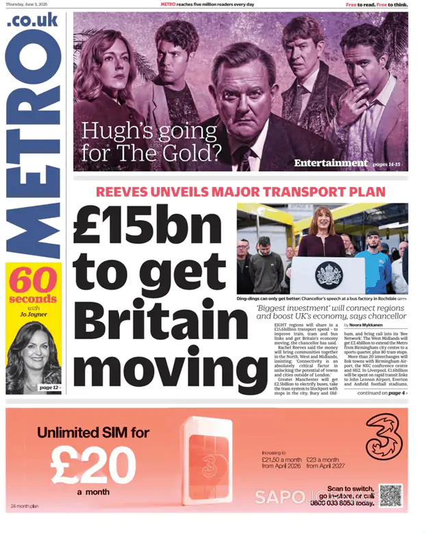 Capa jornal Metro London 2025-06-05