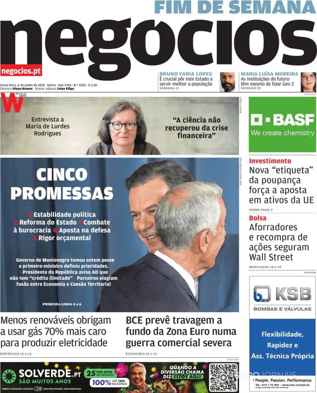Capa jornal Jornal de Negócios 2025-06-06
