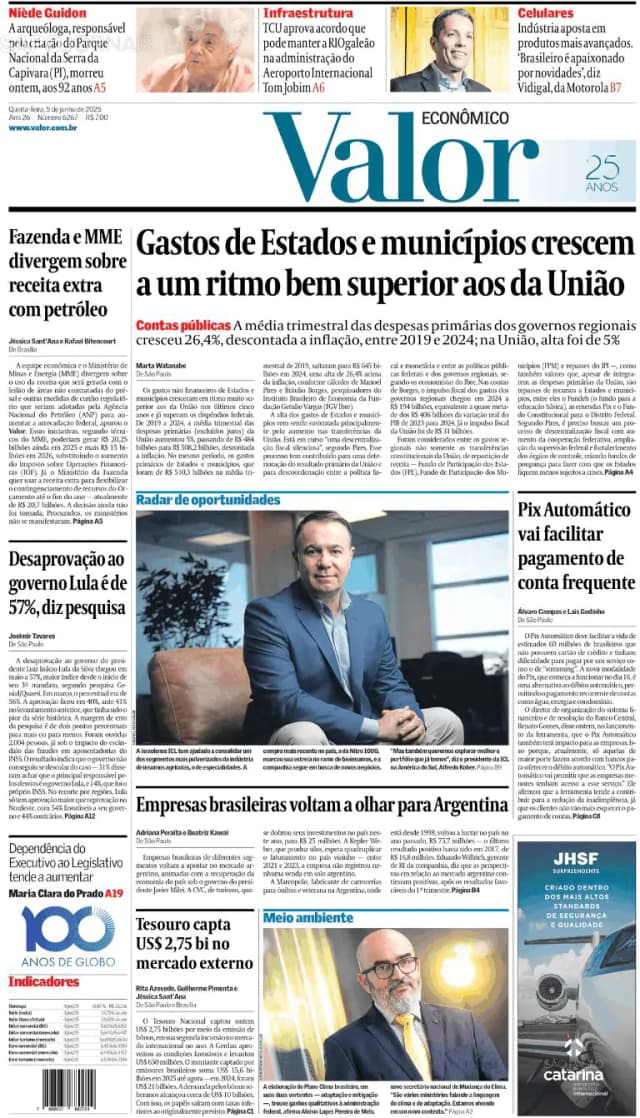 Capa jornal Valor Econômico 2025-06-05