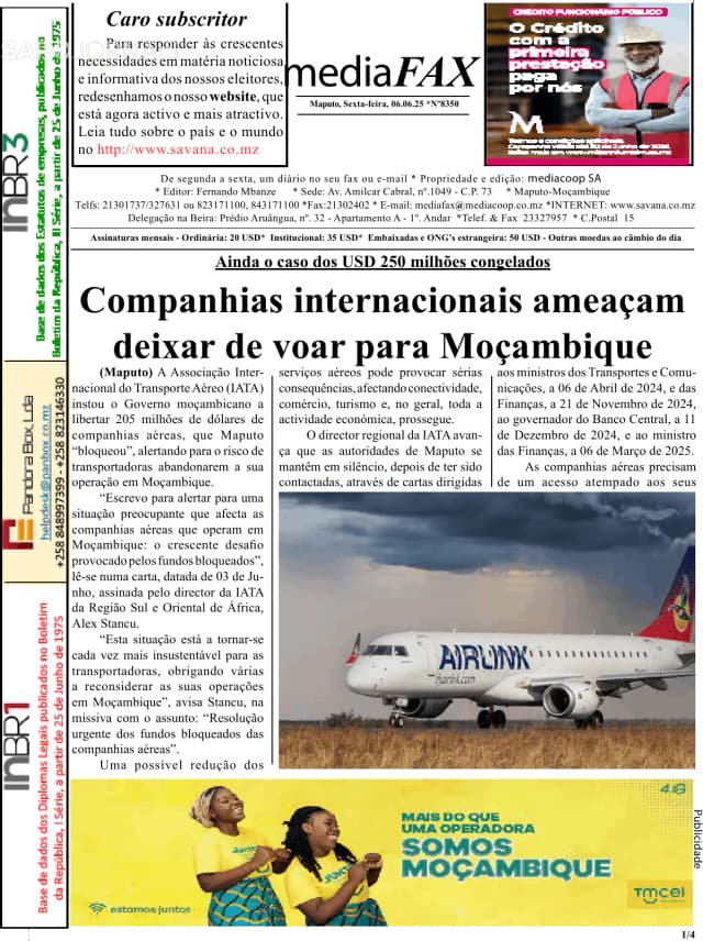 Capa jornal Mediafax 2025-06-06