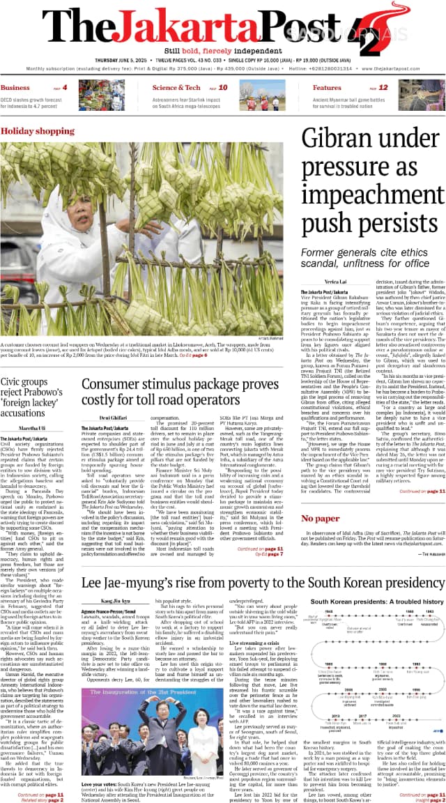 Capa jornal The Jakarta Post 2025-06-05
