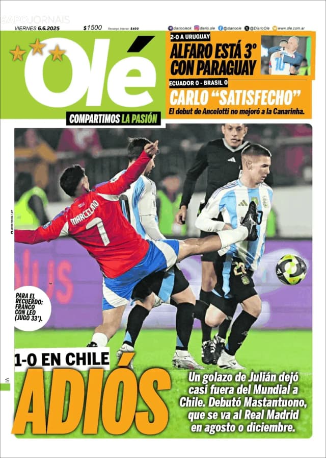 Capa jornal Olé 2025-06-06