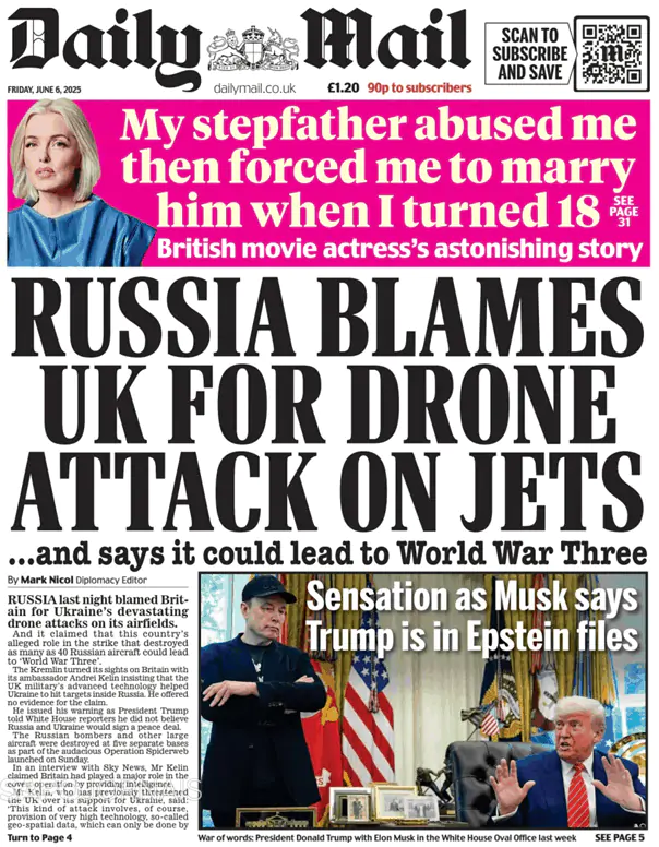 Capa jornal Daily Mail 2025-06-06