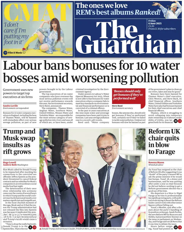 Capa jornal The Guardian 2025-06-06