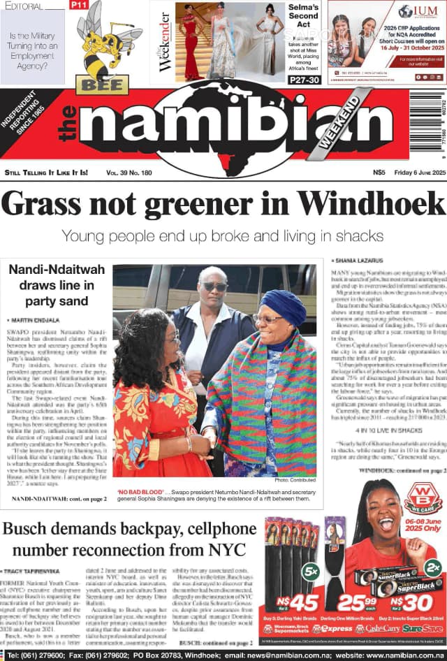 Capa jornal The Namibian 2025-06-06