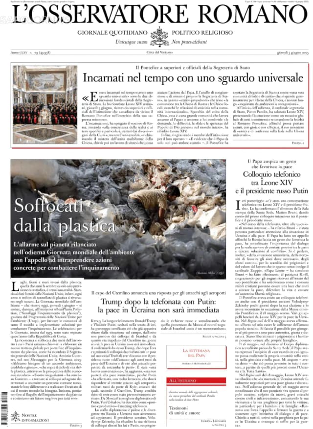 Capa jornal L'Osservatore Romano 2025-06-05