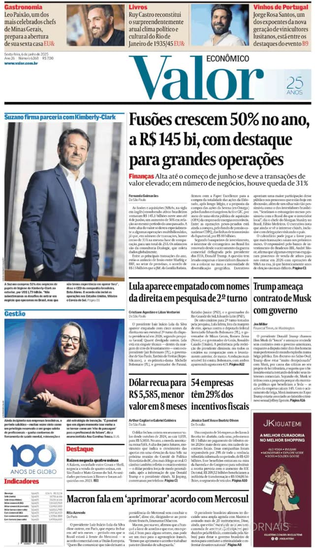 Capa jornal Valor Econômico 2025-06-06