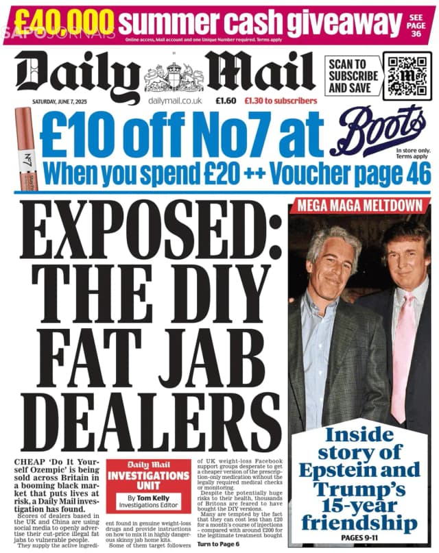 Capa jornal Daily Mail 2025-06-07