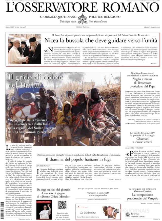 Capa jornal L'Osservatore Romano 2025-06-07