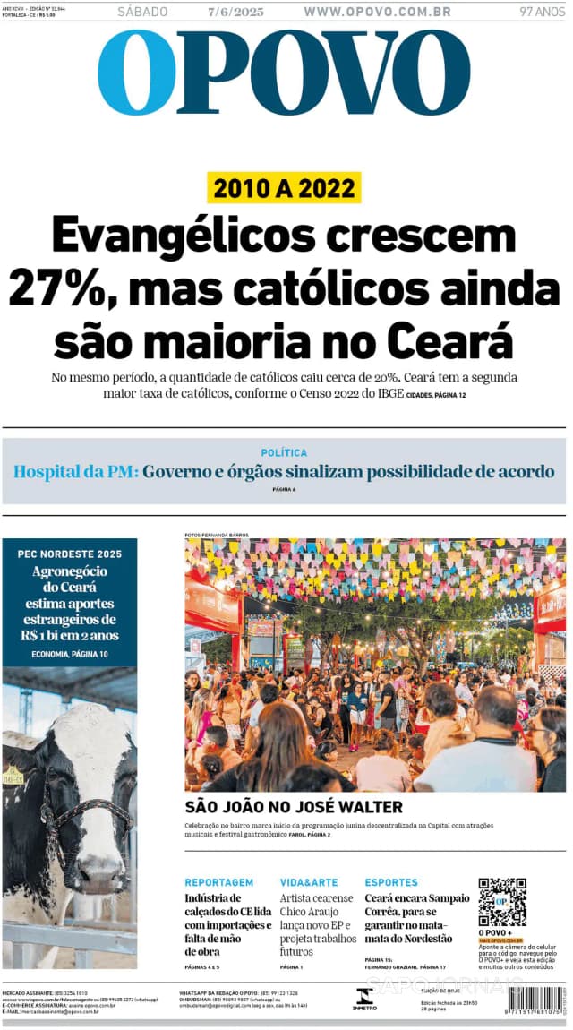 Capa jornal O Povo 2025-06-07