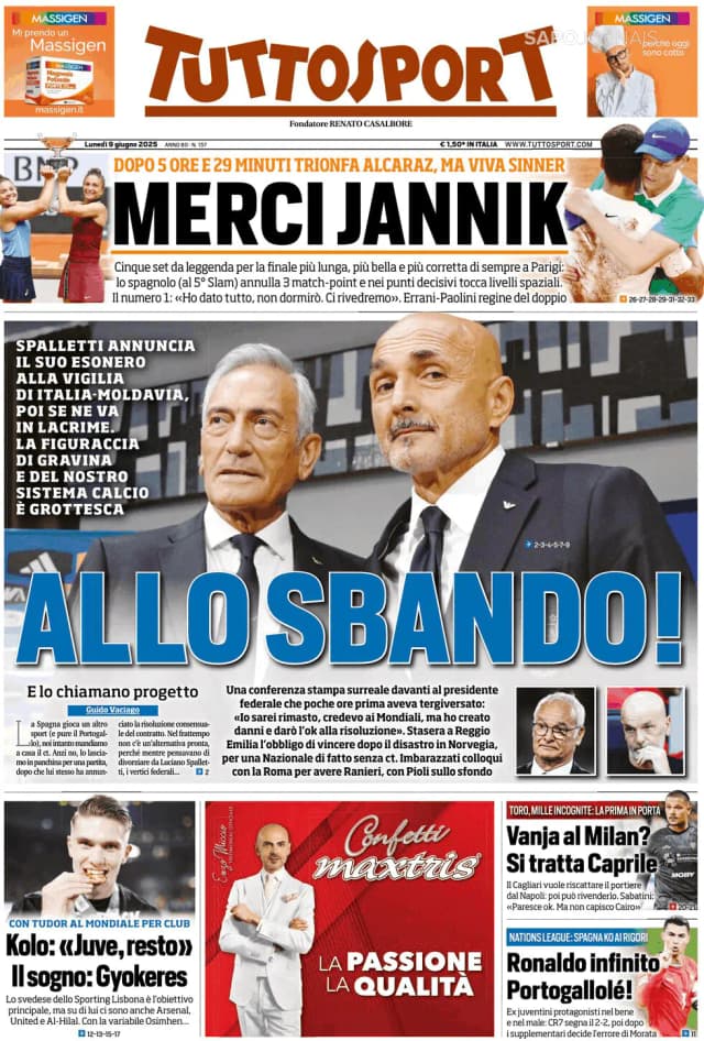 Capa jornal Tuttosport 2025-06-09