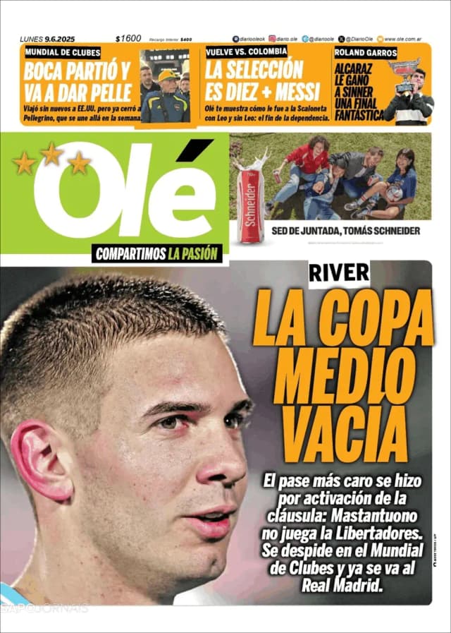 Capa jornal Olé 2025-06-09