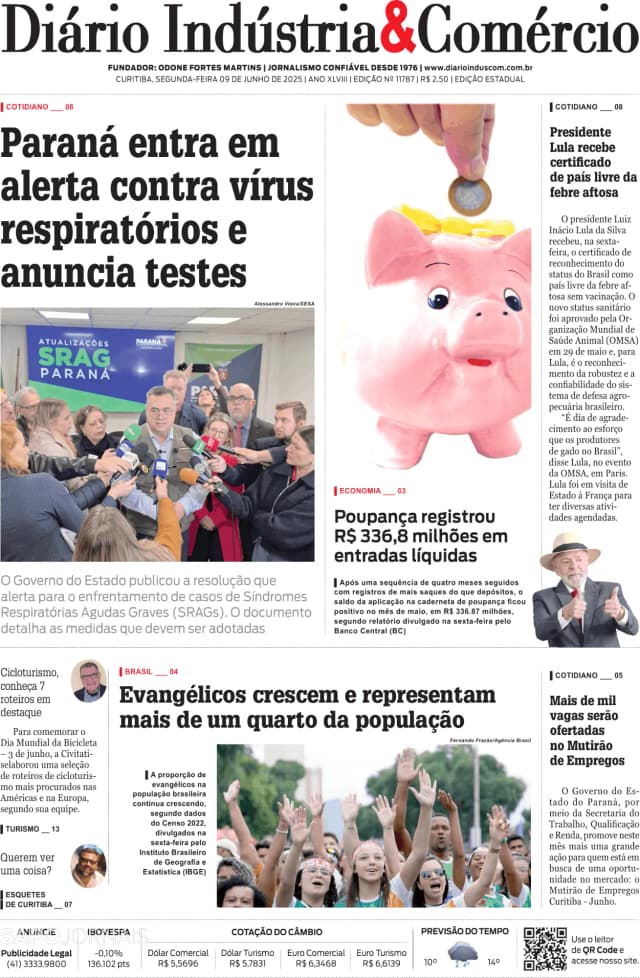 Capa jornal Diário Indústria & Comércio 2025-06-09
