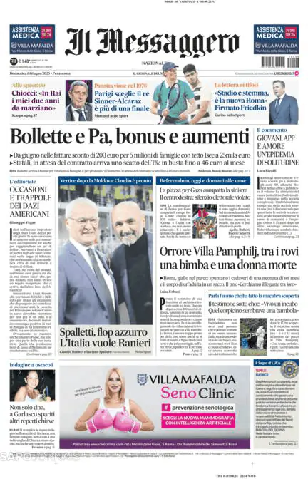 Capa jornal Il Messaggero 2025-06-08