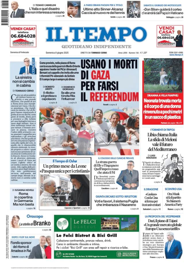 Capa jornal Il Tempo 2025-06-08