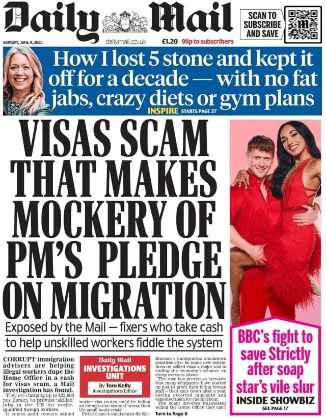 Capa jornal Daily Mail 2025-06-09