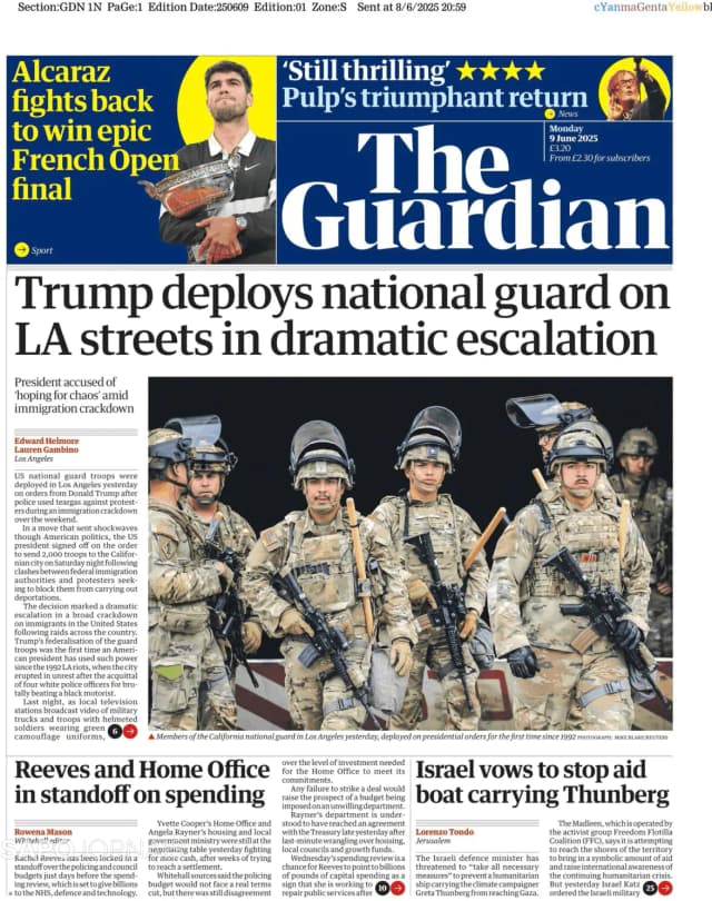 Capa jornal The Guardian 2025-06-09