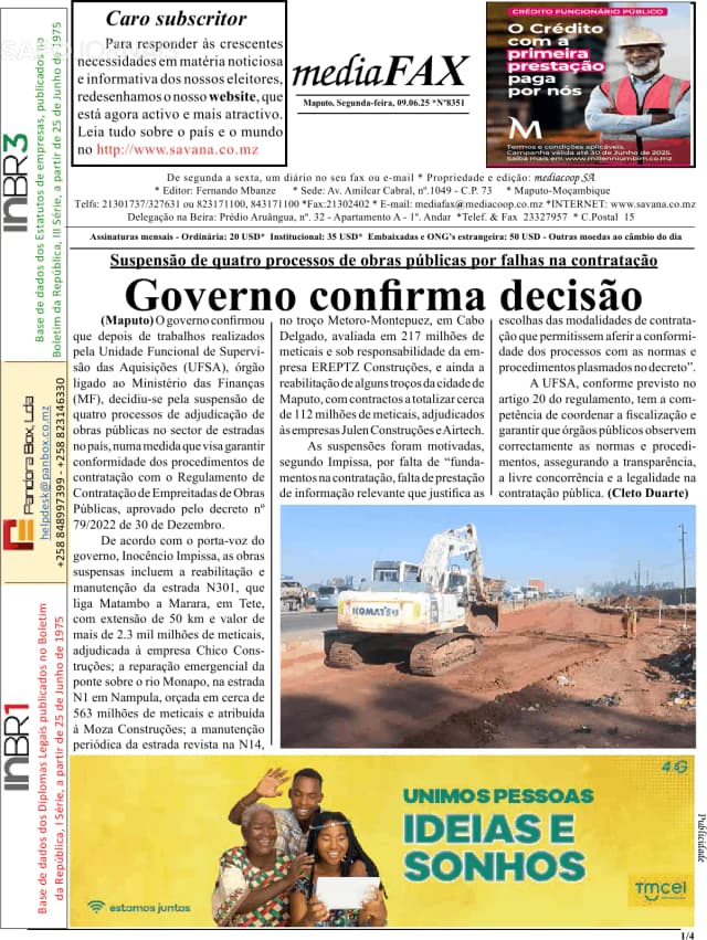 Capa jornal Mediafax 2025-06-09
