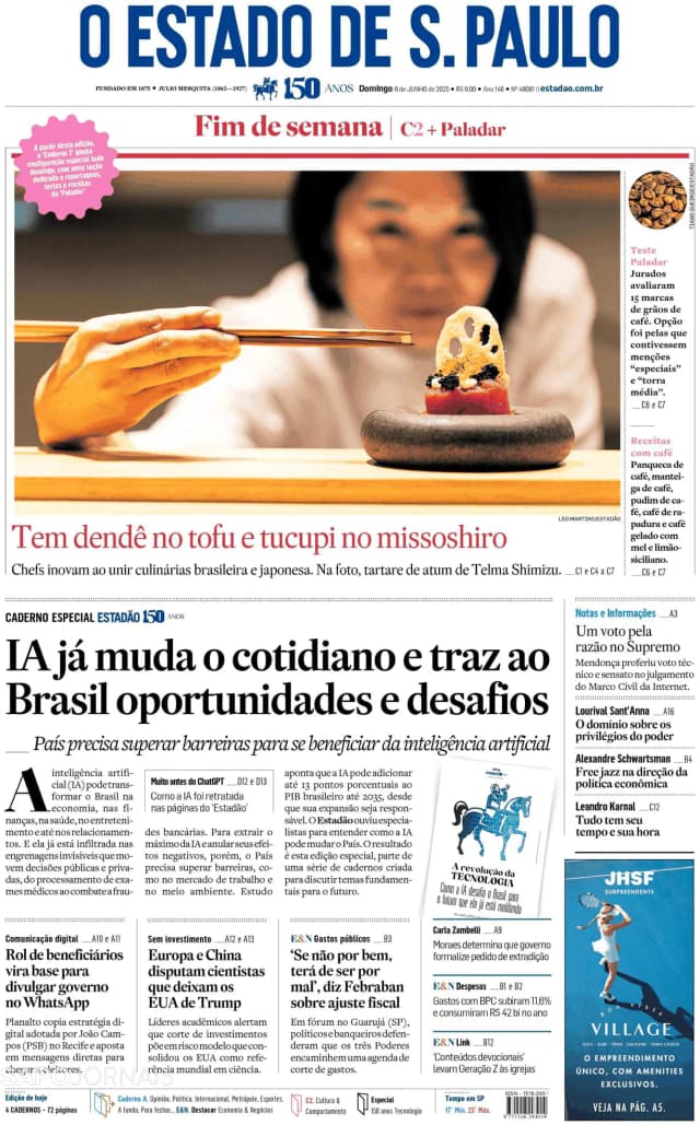 Capa jornal O Estado de S. Paulo 2025-06-08
