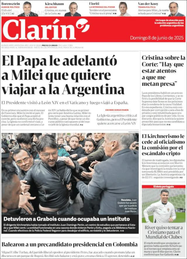 Capa jornal Clarín 2025-06-08