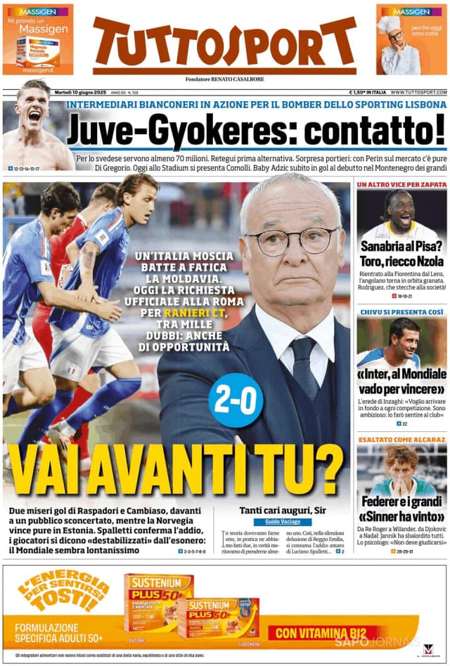 Capa jornal Tuttosport 2025-06-10