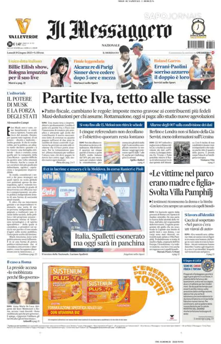 Capa jornal Il Messaggero 2025-06-09