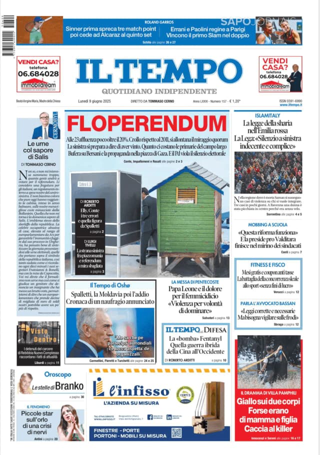 Capa jornal Il Tempo 2025-06-09